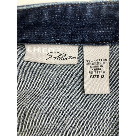 CHICO'S PLATINUM Denim Jean Jacket Blue Ruffle Detail Sz 0 - Picture 6 of 9
